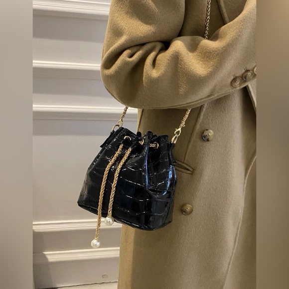 Handbags - NEW Faux Pearl Decor Crocodile Embossed Bucket Bag